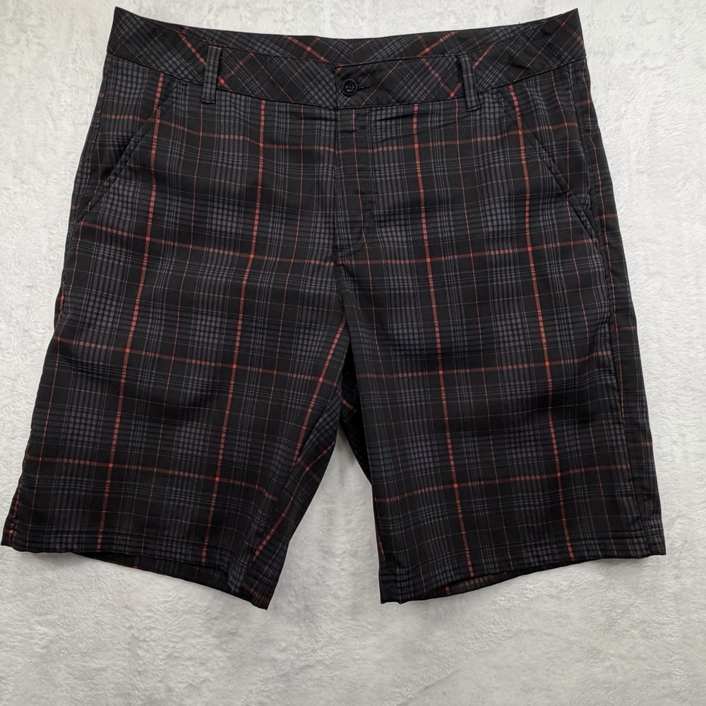 FILA Sport Golf Shorts Mens 36 Black Plaid Microfiber Stretch Performance Casual